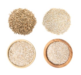 Image of Rye bran and grains isolated on white, set. Top view