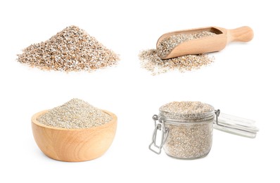Image of Rye bran isolated on white, set. Food product