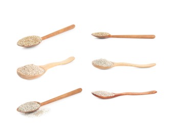 Image of Rye bran in spoons isolated on white, set