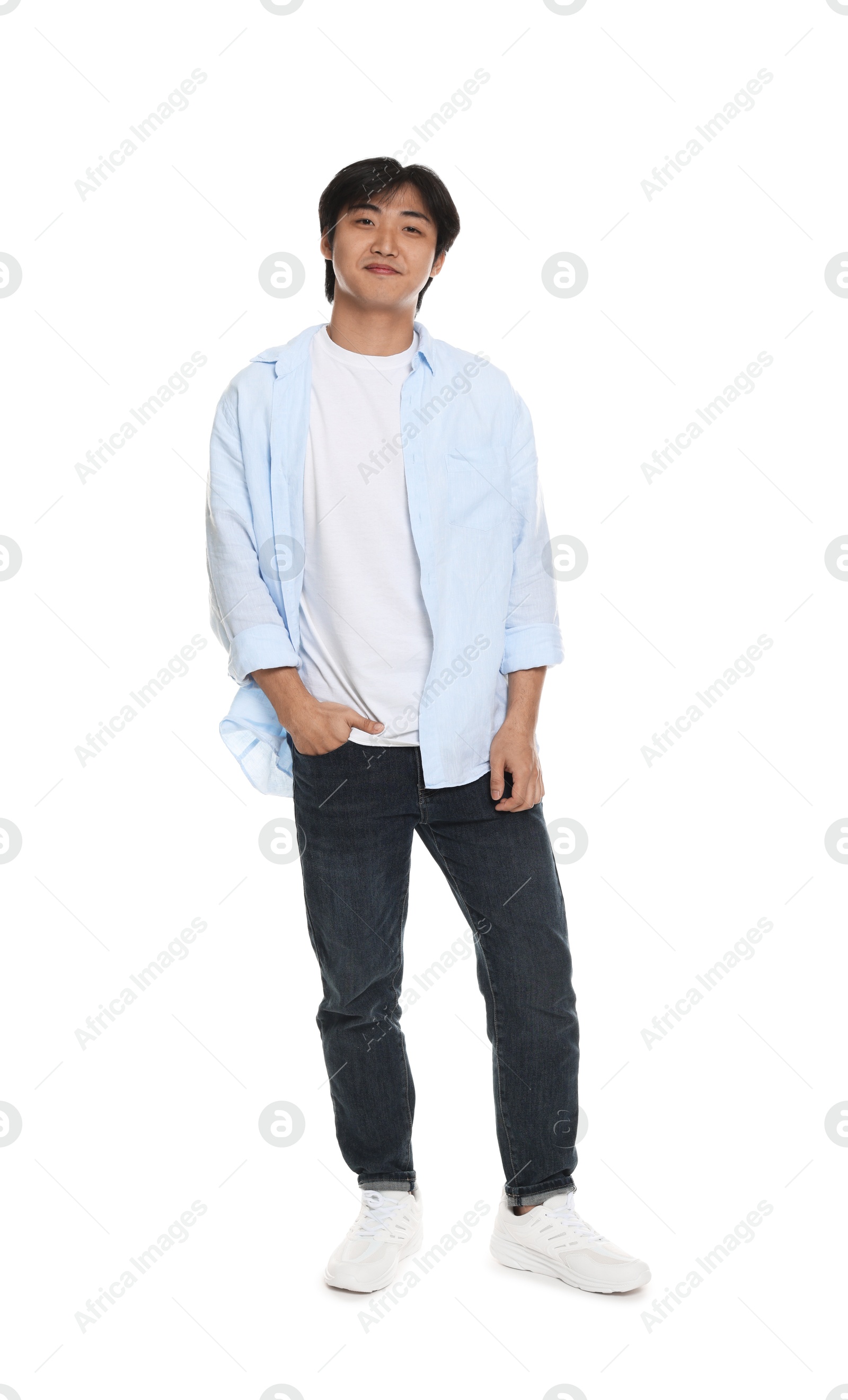 Full-length portrait of student on white background Photo of Full-length portrait of student on white background