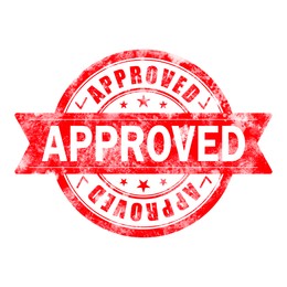 Illustration of Red stamp with word Approved on white background