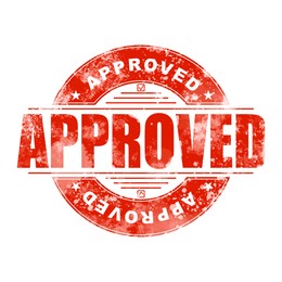Illustration of Red stamp with word Approved on white background