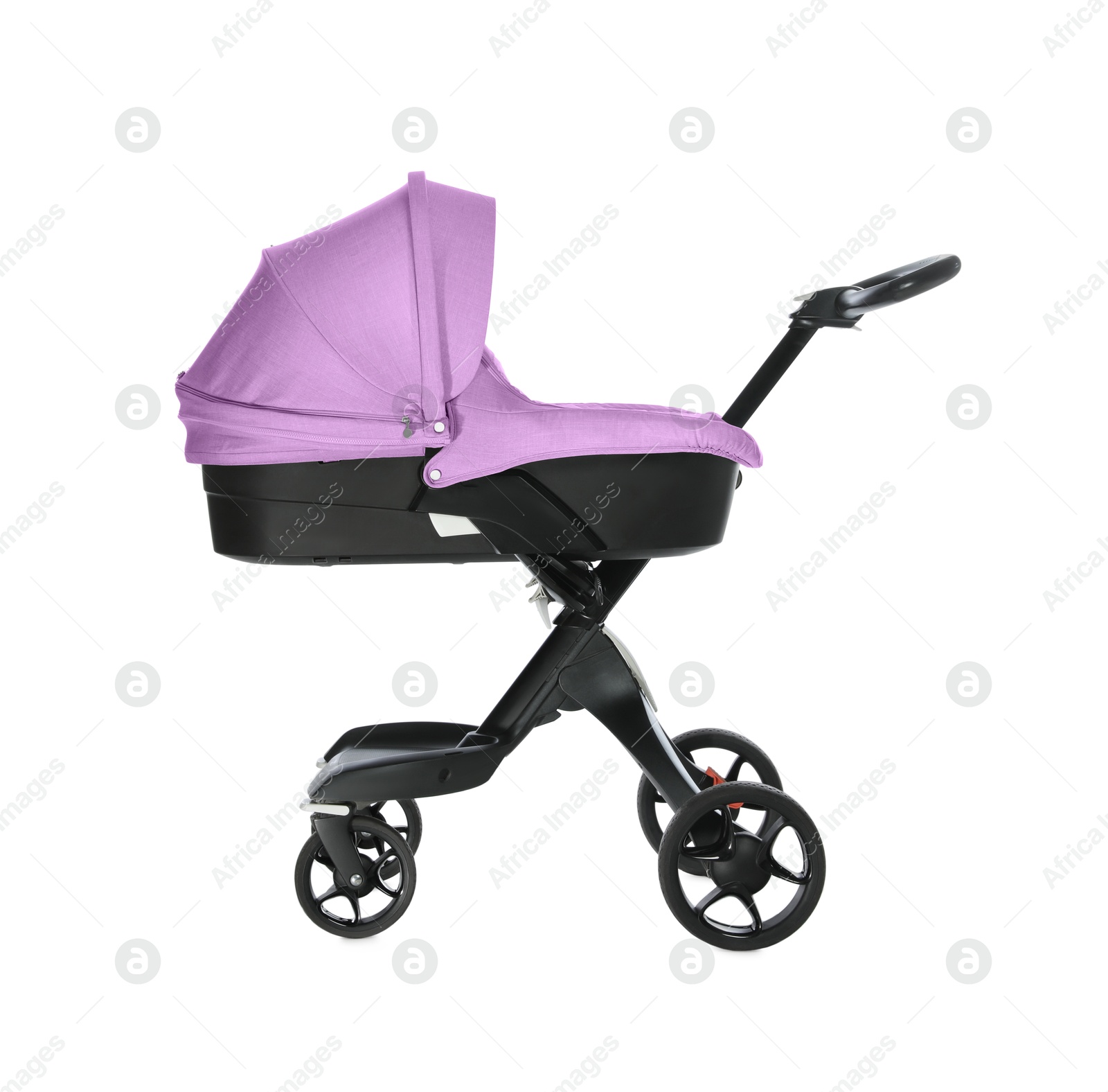 Baby carriage. Modern pram with violet canopy isolated on white Image of Baby carriage. Modern pram with violet canopy isolated on white
