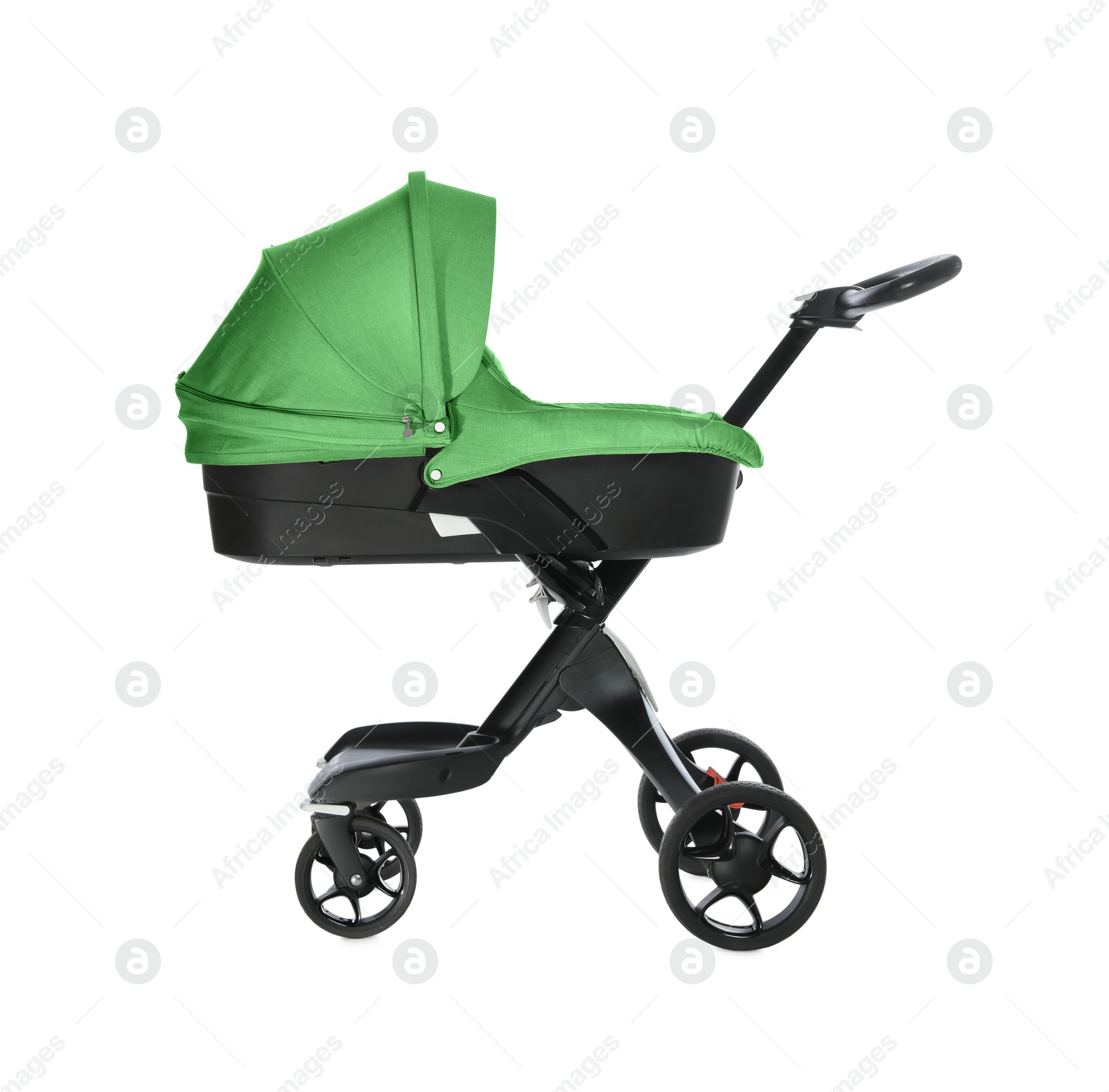 Baby carriage. Modern pram with green canopy isolated on white Image of Baby carriage. Modern pram with green canopy isolated on white