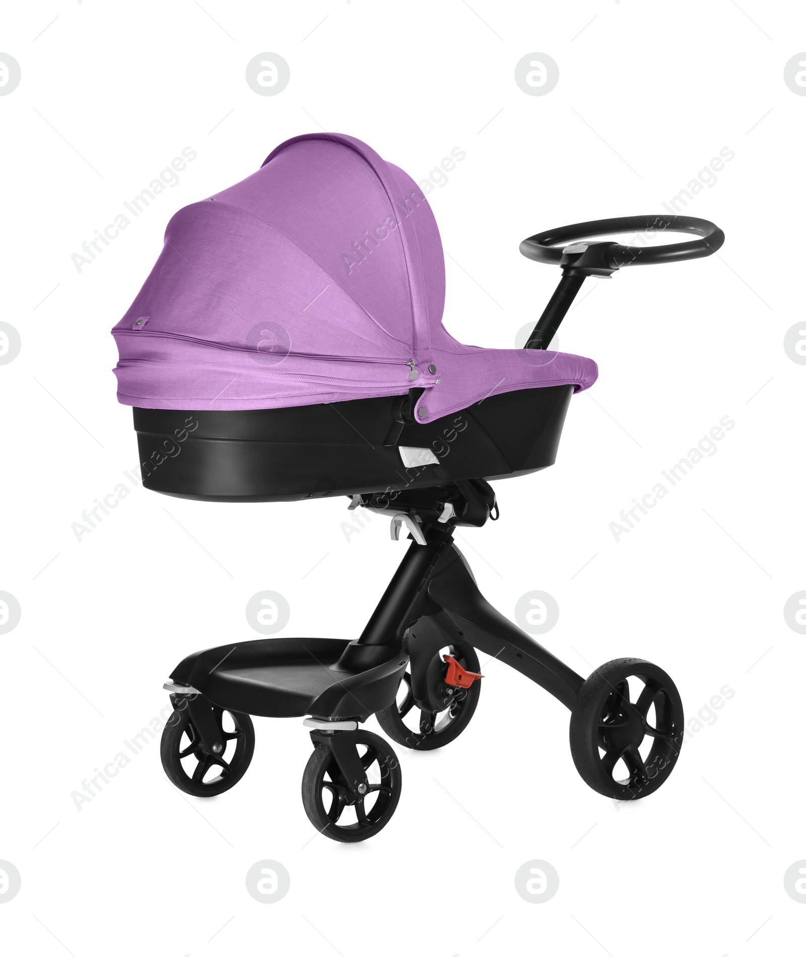 Baby carriage. Modern pram with violet canopy isolated on white Image of Baby carriage. Modern pram with violet canopy isolated on white