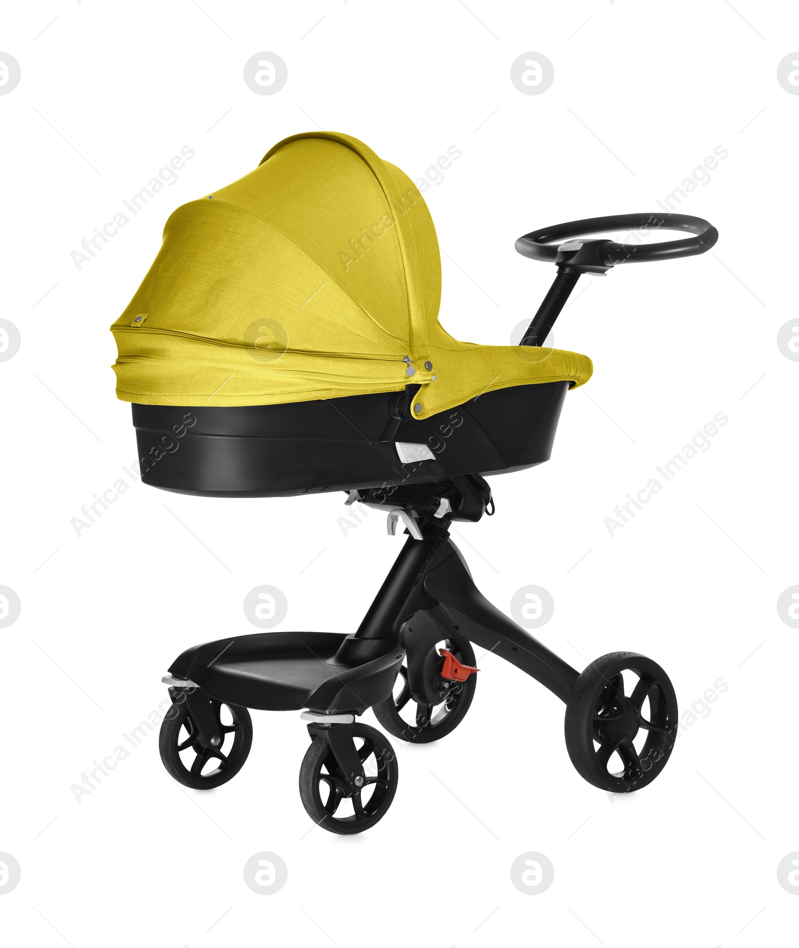 Baby carriage. Modern pram with yellow canopy isolated on white Image of Baby carriage. Modern pram with yellow canopy isolated on white