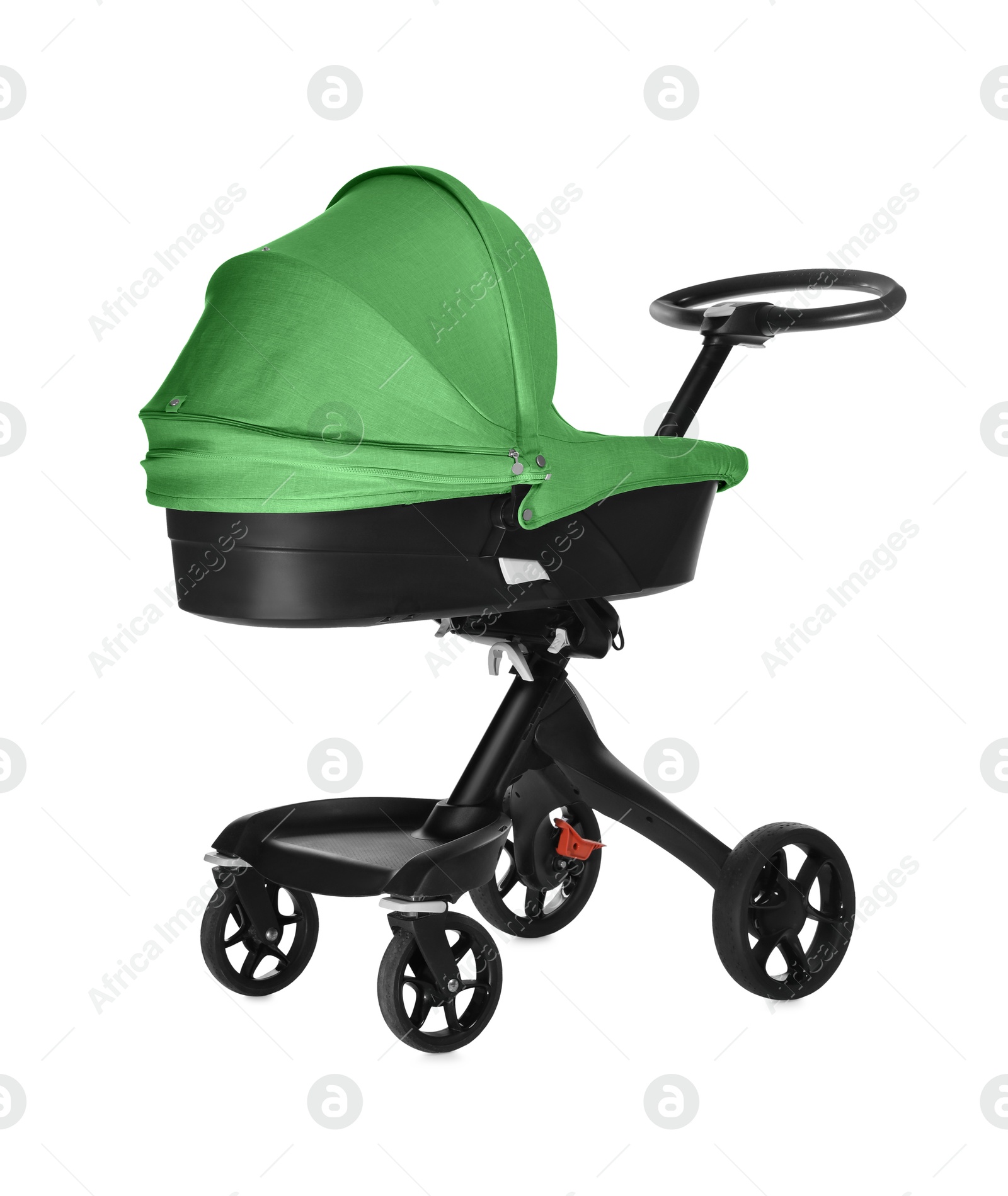 Baby carriage. Modern pram with green canopy isolated on white Image of Baby carriage. Modern pram with green canopy isolated on white