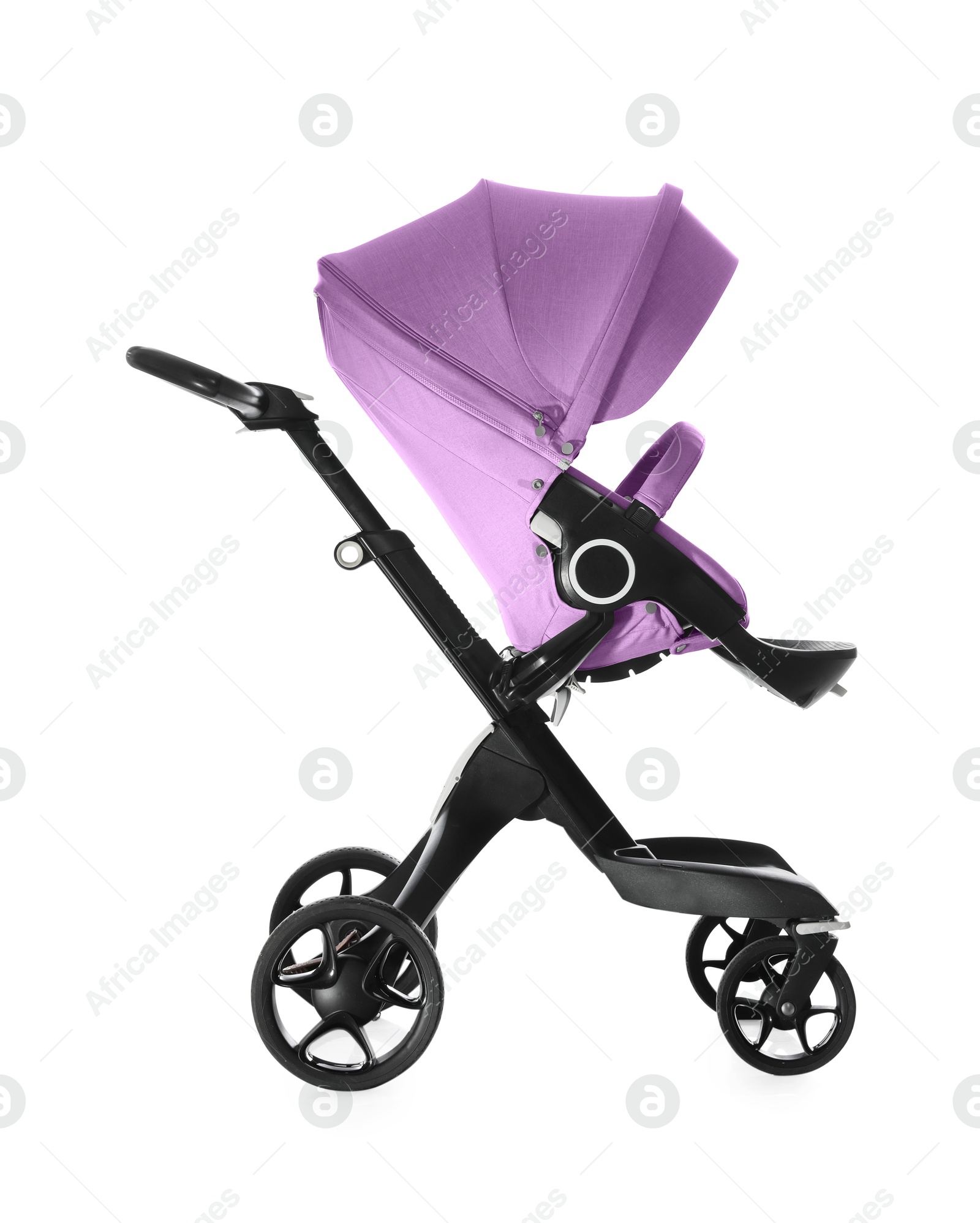 Baby carriage. Modern pram with violet canopy isolated on white Image of Baby carriage. Modern pram with violet canopy isolated on white