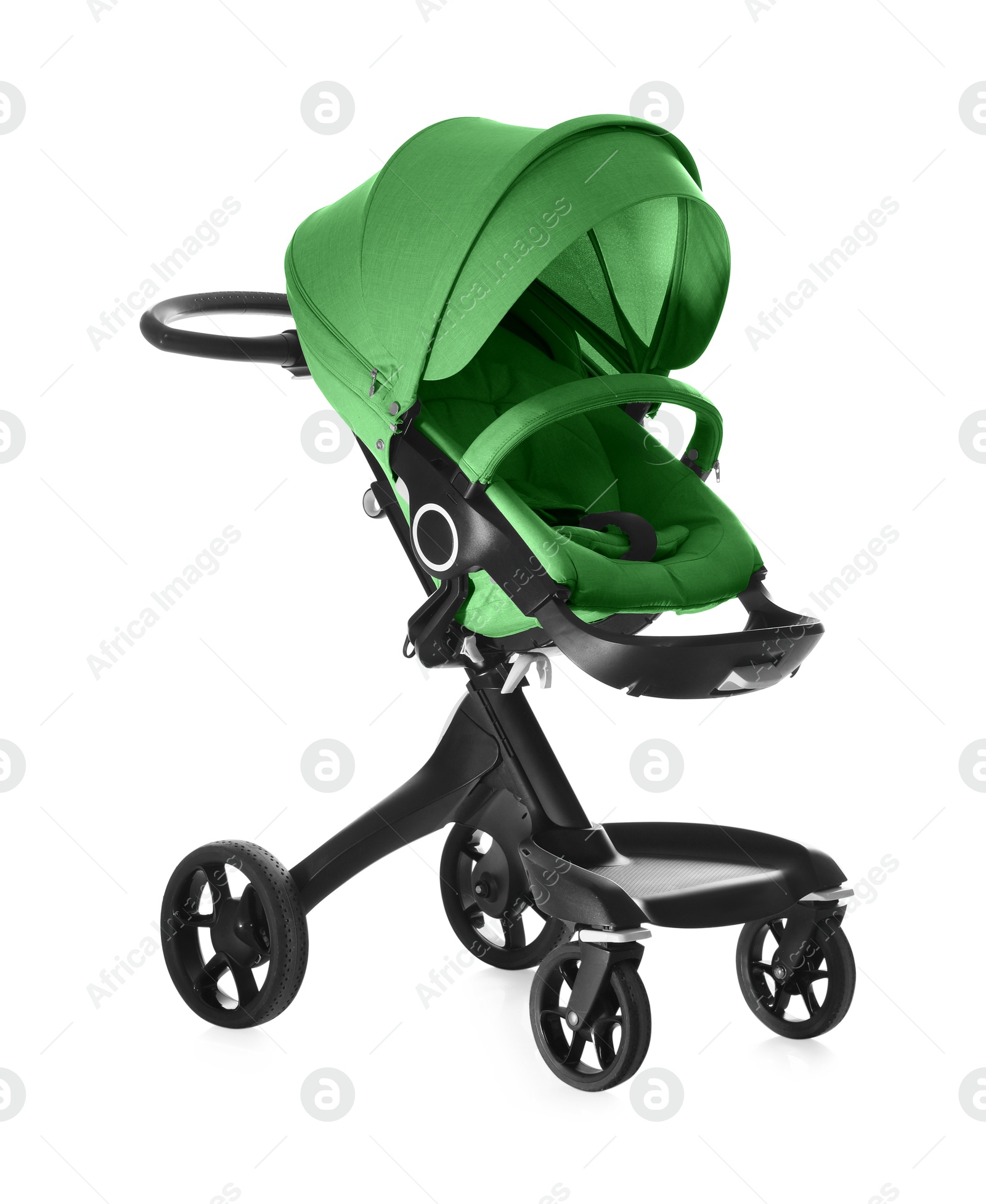 Baby carriage. Modern pram with green canopy isolated on white Image of Baby carriage. Modern pram with green canopy isolated on white