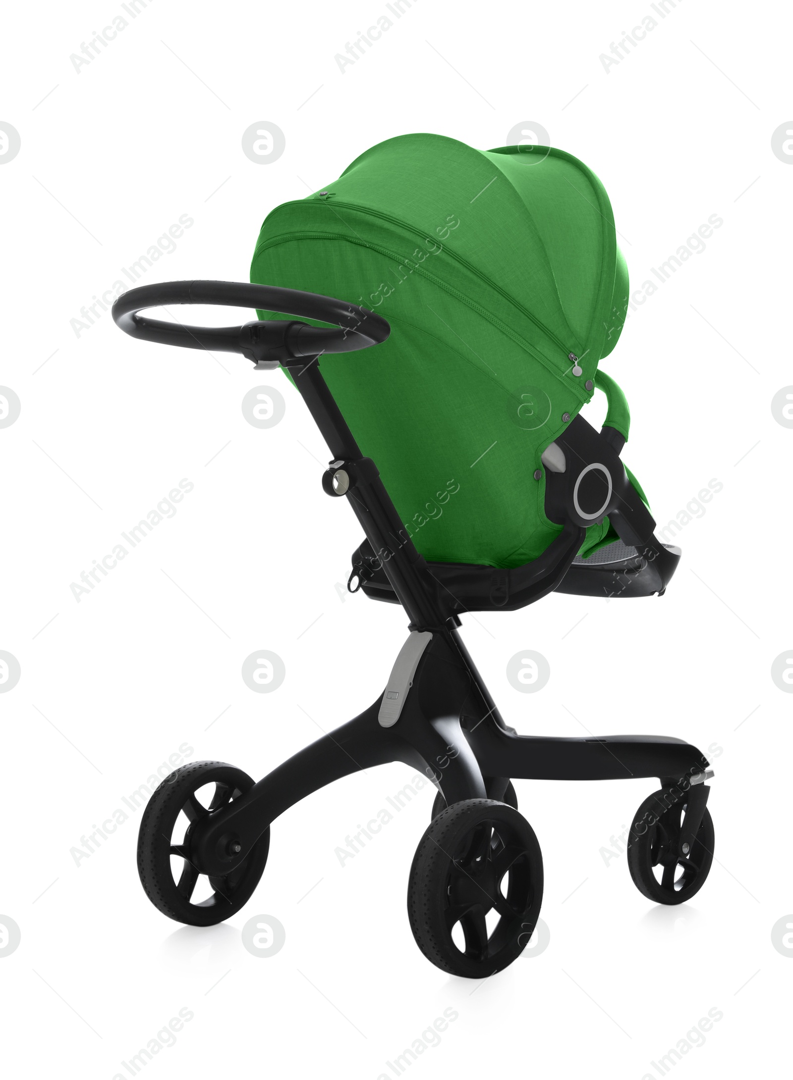 Baby carriage. Modern pram with green canopy isolated on white Image of Baby carriage. Modern pram with green canopy isolated on white