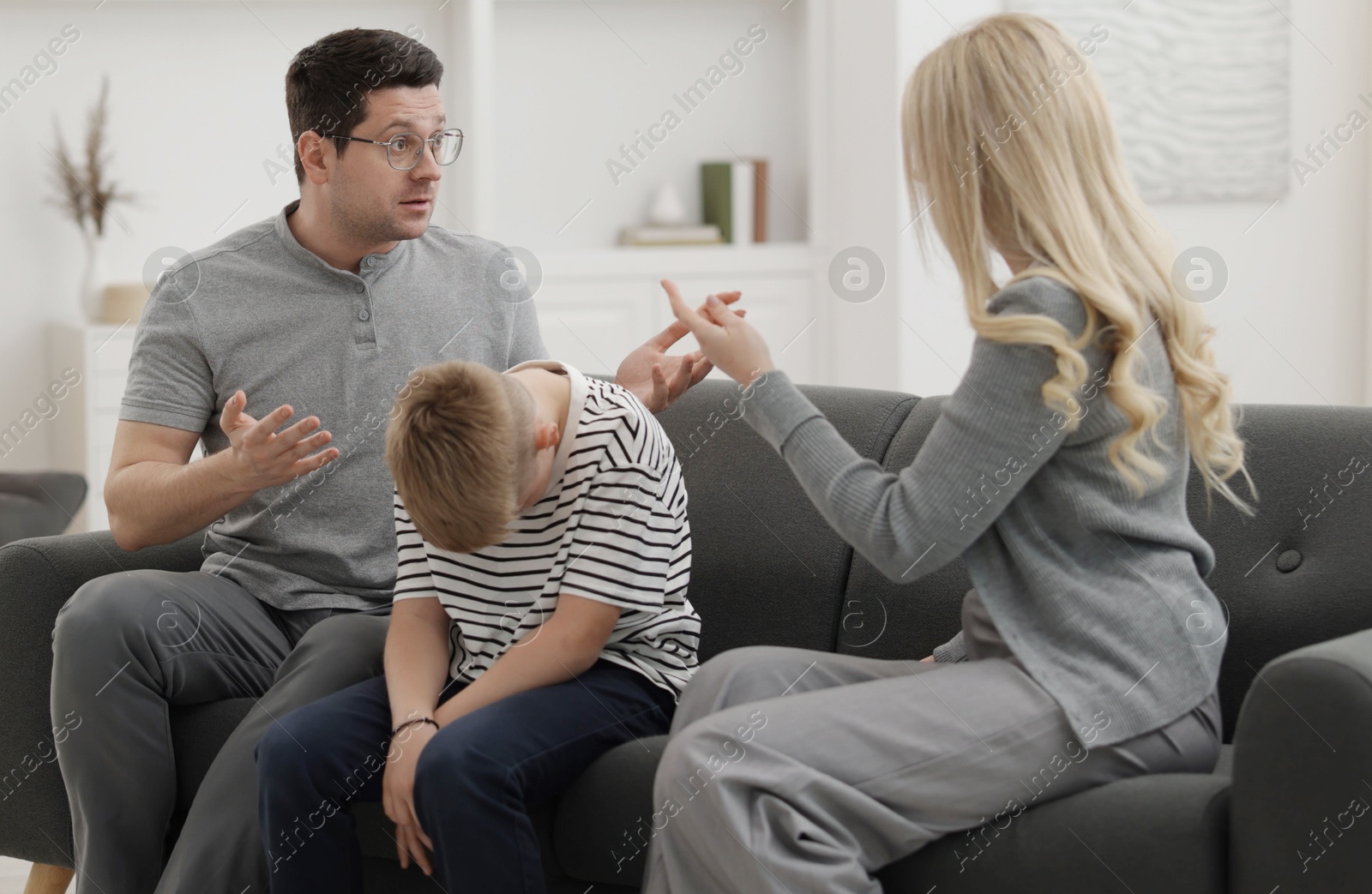 Family arguing during consultation with psychologist in office, selective focus Photo of Family arguing during consultation with psychologist in office, selective focus
