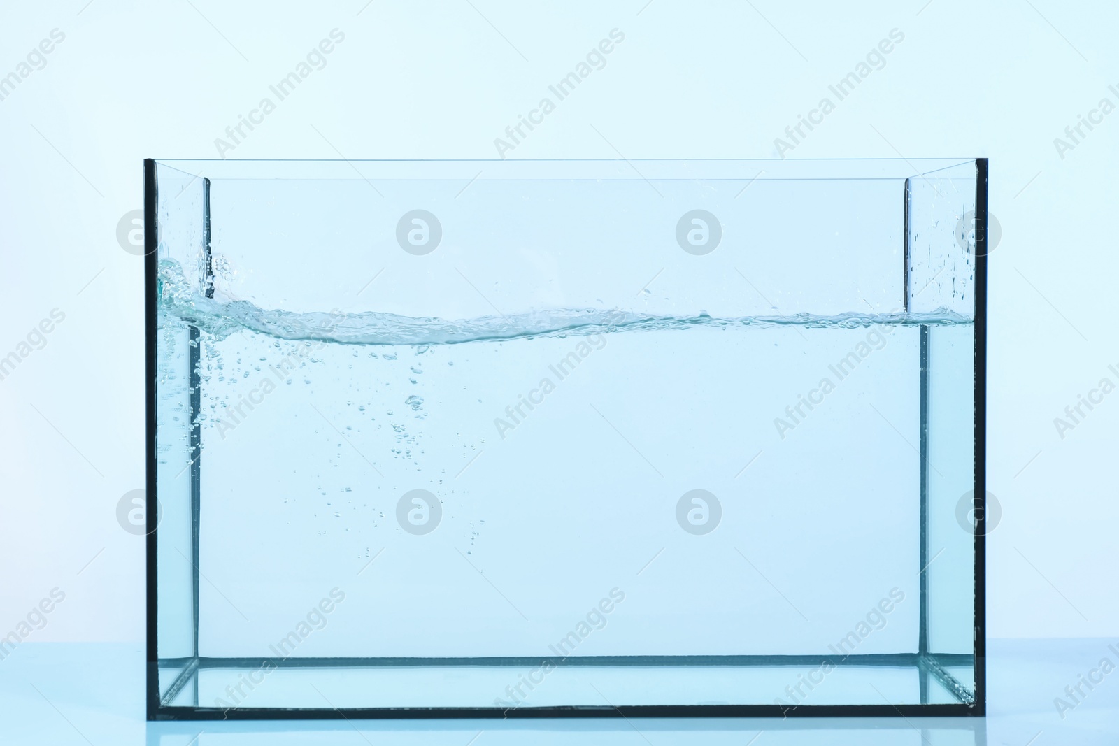 Glass aquarium with splashing water on light background Photo of Glass aquarium with splashing water on light background
