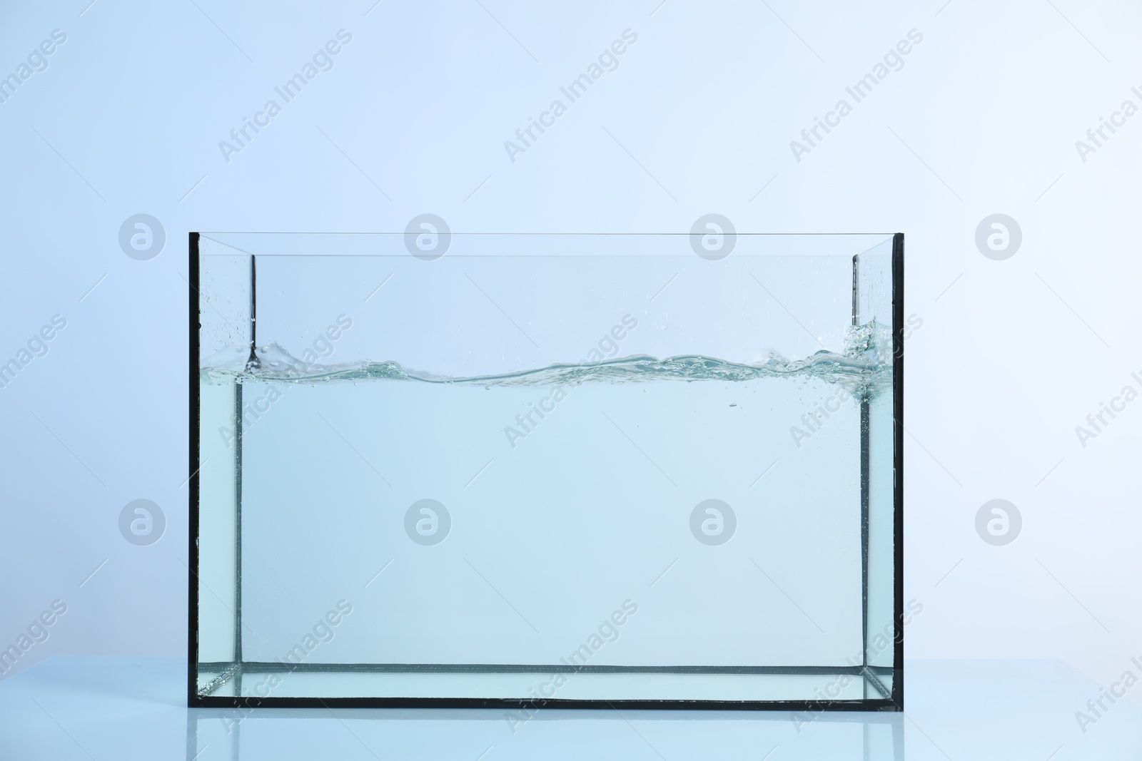 Glass aquarium with splashing water on light background Photo of Glass aquarium with splashing water on light background