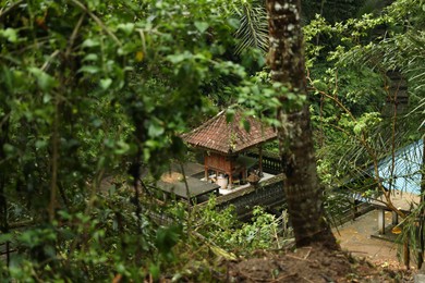 Photo of Beautiful temple surrounded by different green plants outdoors