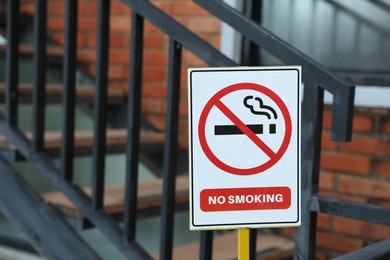 Photo of No Smoking sign outdoors, space for text