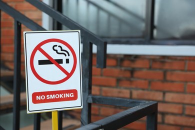 Photo of No Smoking sign outdoors, space for text