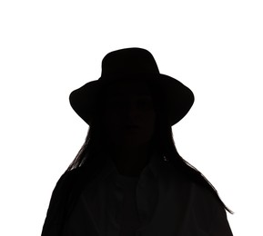 Photo of Silhouette of woman in hat on white background