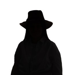 Photo of Silhouette of woman in hat on white background