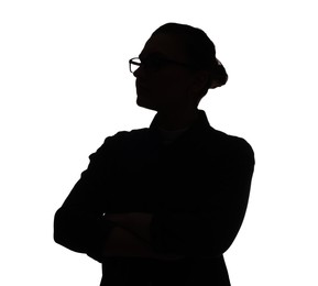 Photo of Silhouette of woman in glasses on white background