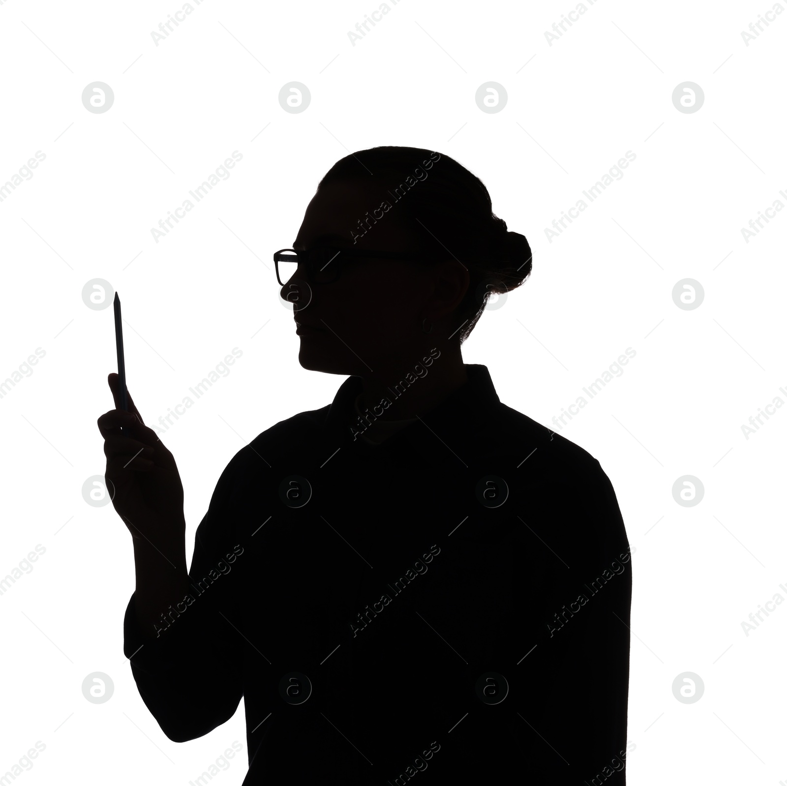 Silhouette of woman with pencil on white background Photo of Silhouette of woman with pencil on white background