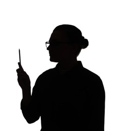 Photo of Silhouette of woman with pencil on white background