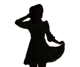 Photo of Silhouette of woman in dress on white background