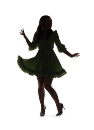 Photo of Silhouette of woman in dress on white background