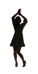 Photo of Silhouette of woman in dress on white background