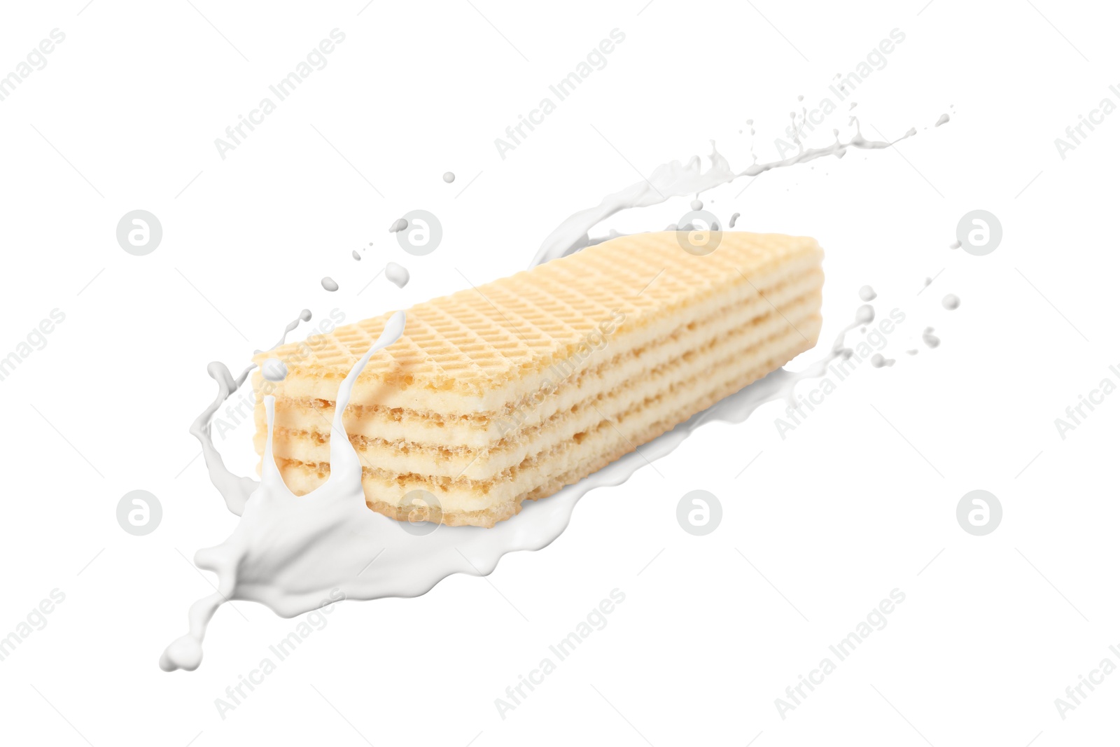 Tasty crispy wafer and milk splash on white background Image of Tasty crispy wafer and milk splash on white background