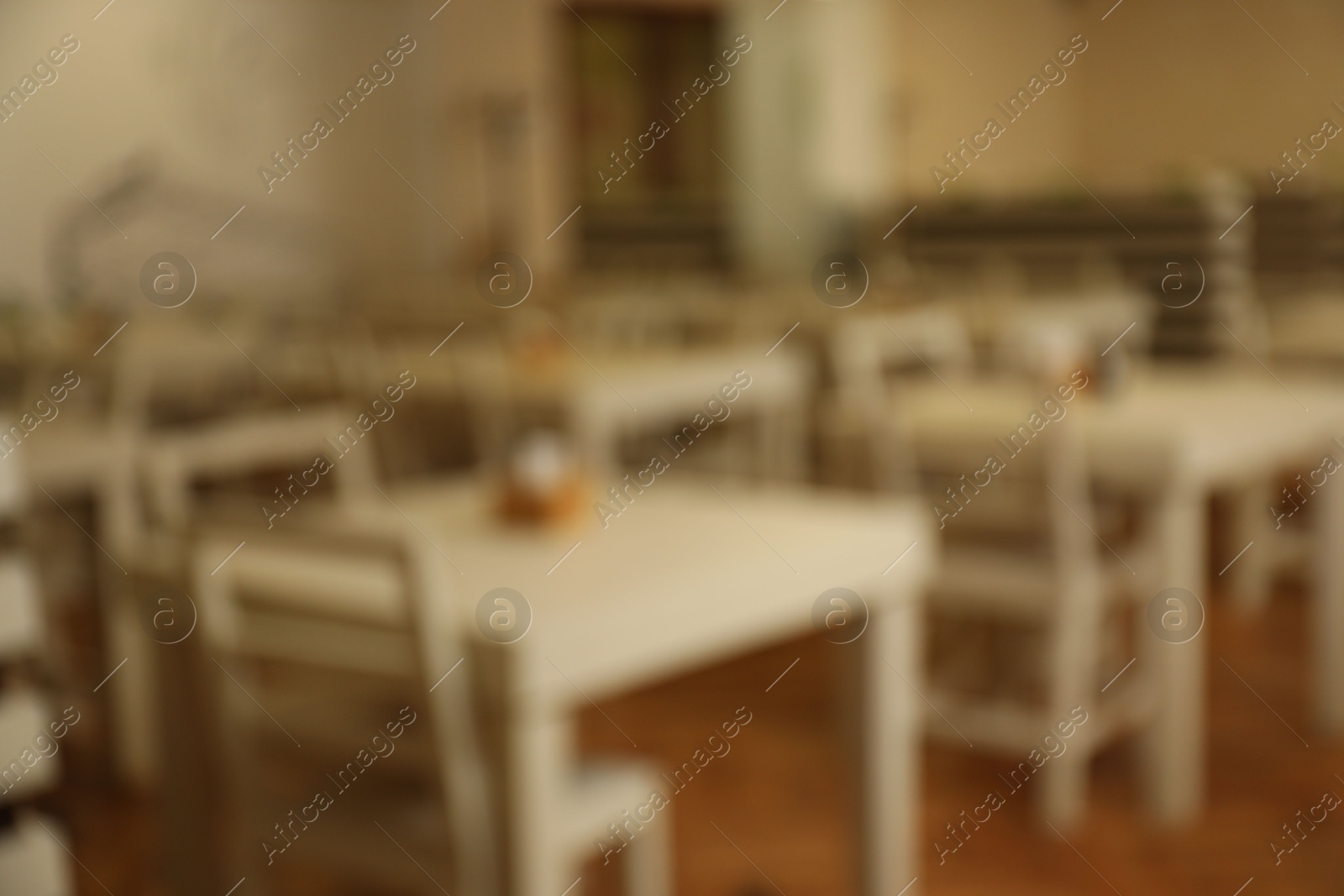 Blurred view of modern school canteen with new furniture Photo of Blurred view of modern school canteen with new furniture