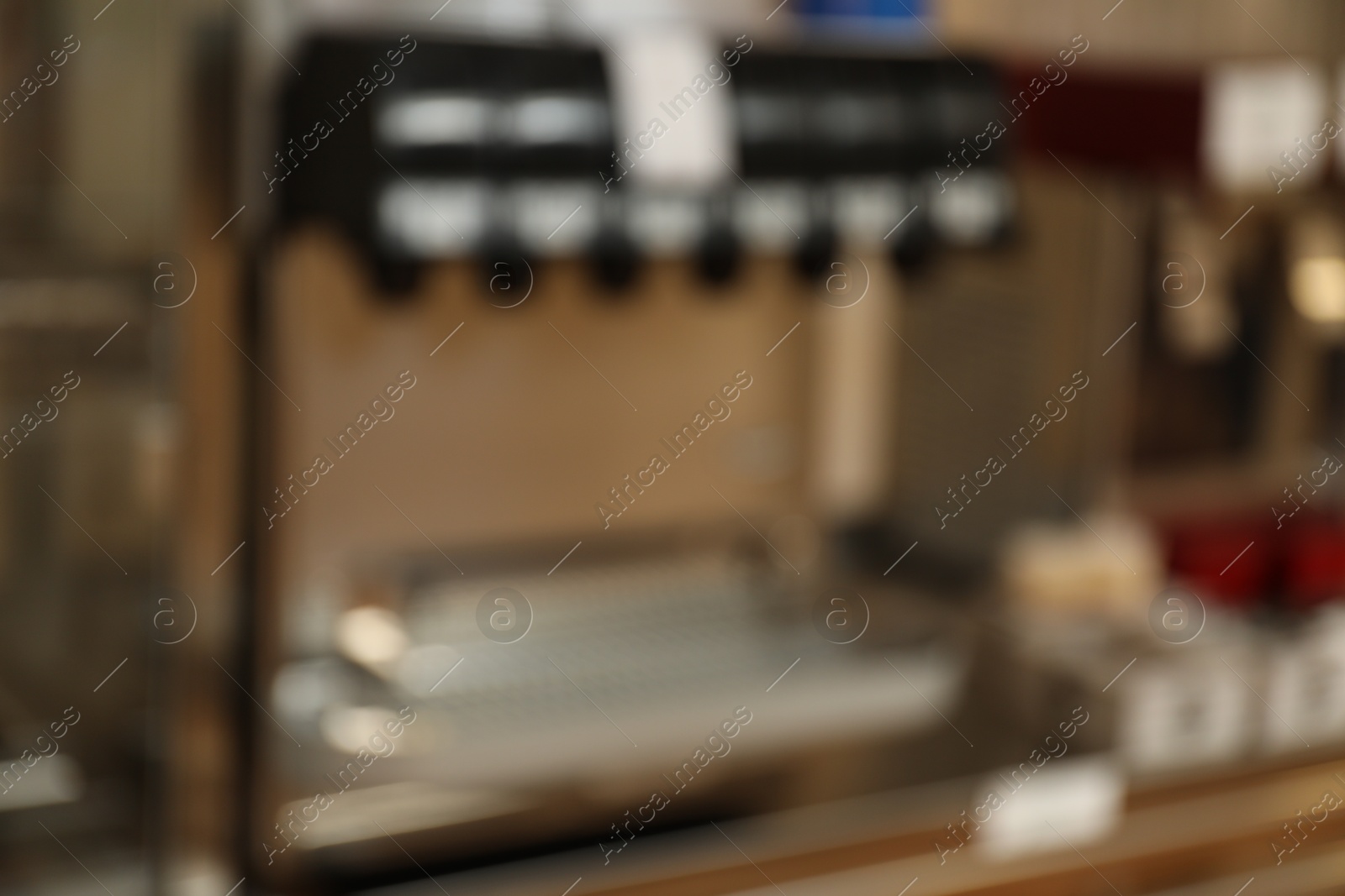 Blurred view of serving line with food in school canteen Photo of Blurred view of serving line with food in school canteen