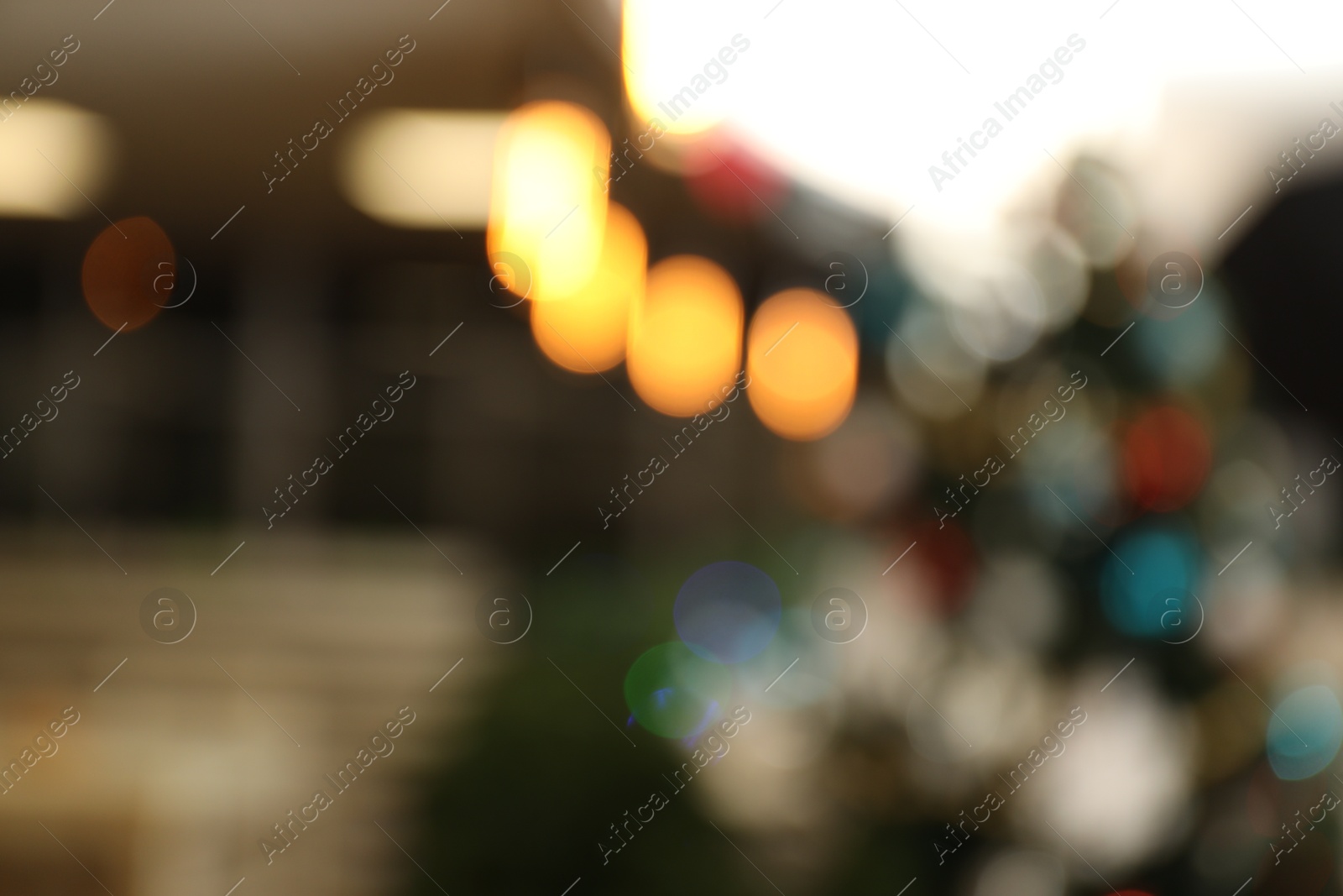 Blurred view of school canteen with festive decor Photo of Blurred view of school canteen with festive decor