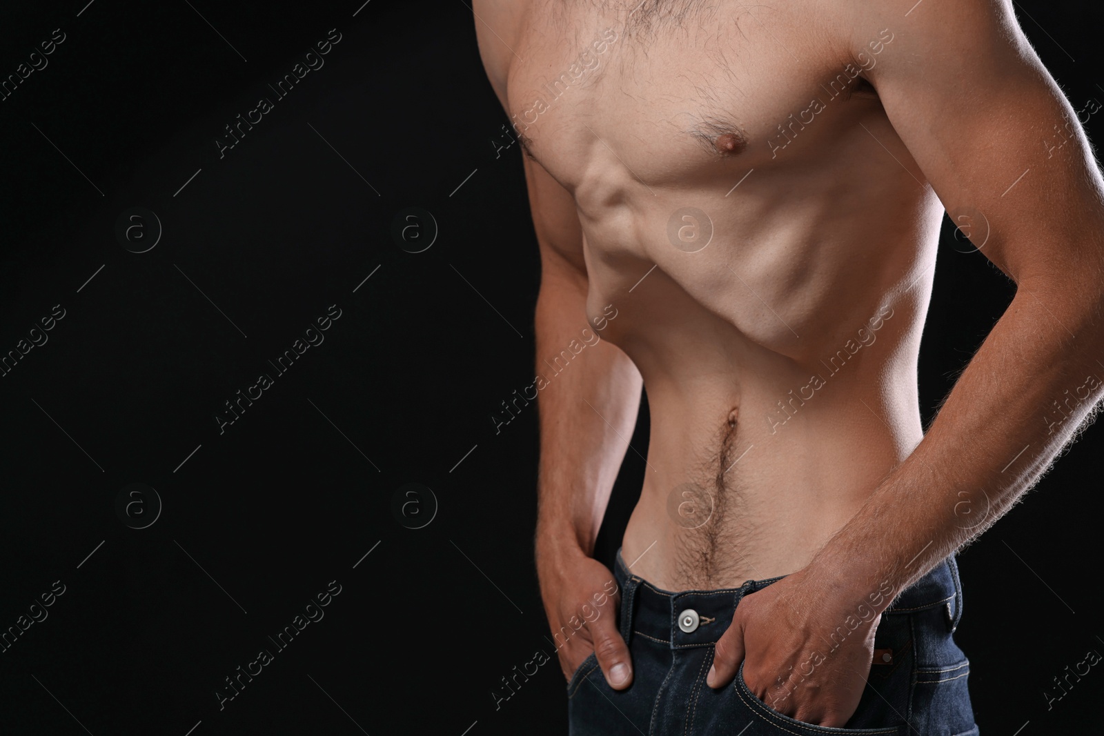 Man suffering from anorexia on black background, closeup. Space for text Photo of Man suffering from anorexia on black background, closeup. Space for text