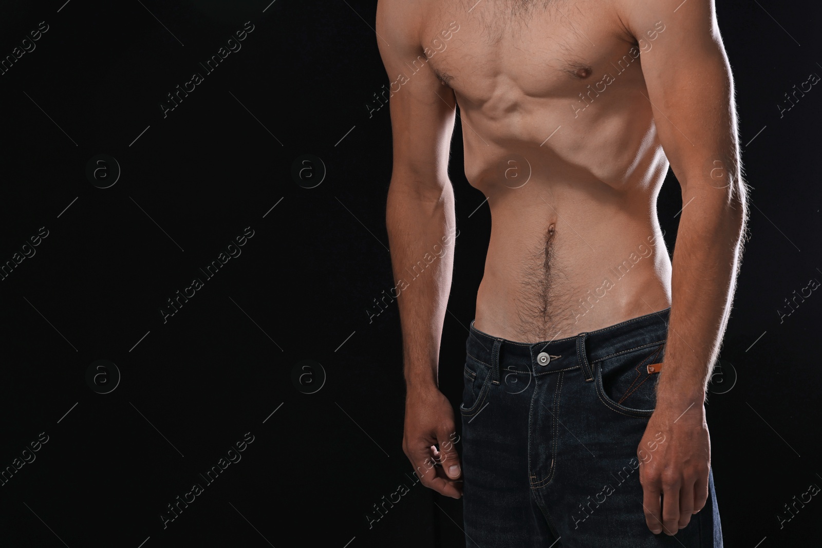Man suffering from anorexia on black background, closeup. Space for text Photo of Man suffering from anorexia on black background, closeup. Space for text