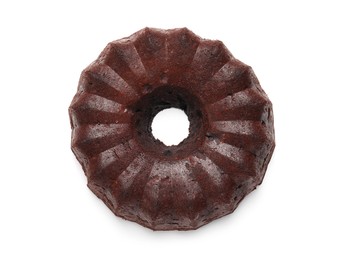 Photo of Tasty chocolate bundt cake isolated on white, top view