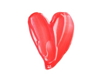 Photo of Heart made of lipstick isolated on white, top view