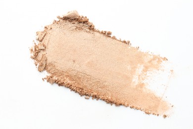 Photo of Sample of beautiful eyeshadow on white background, top view