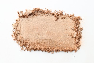 Photo of Sample of beautiful eyeshadow on white background, top view