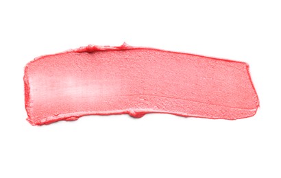 Photo of Sample of pink lipstick isolated on white, top view