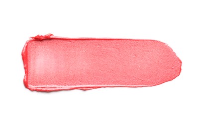 Photo of Sample of pink lipstick isolated on white, top view