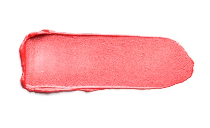 Photo of Sample of pink lipstick isolated on white, top view