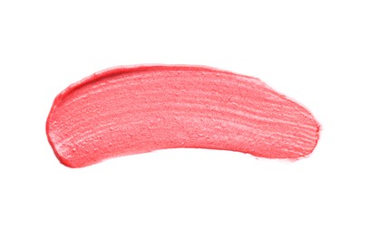 Photo of Sample of pink lipstick isolated on white, top view