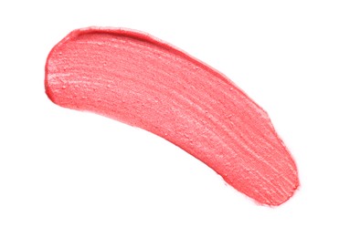 Photo of Sample of pink lipstick isolated on white, top view