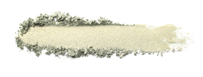 Photo of Sample of beautiful eyeshadow isolated on white, top view