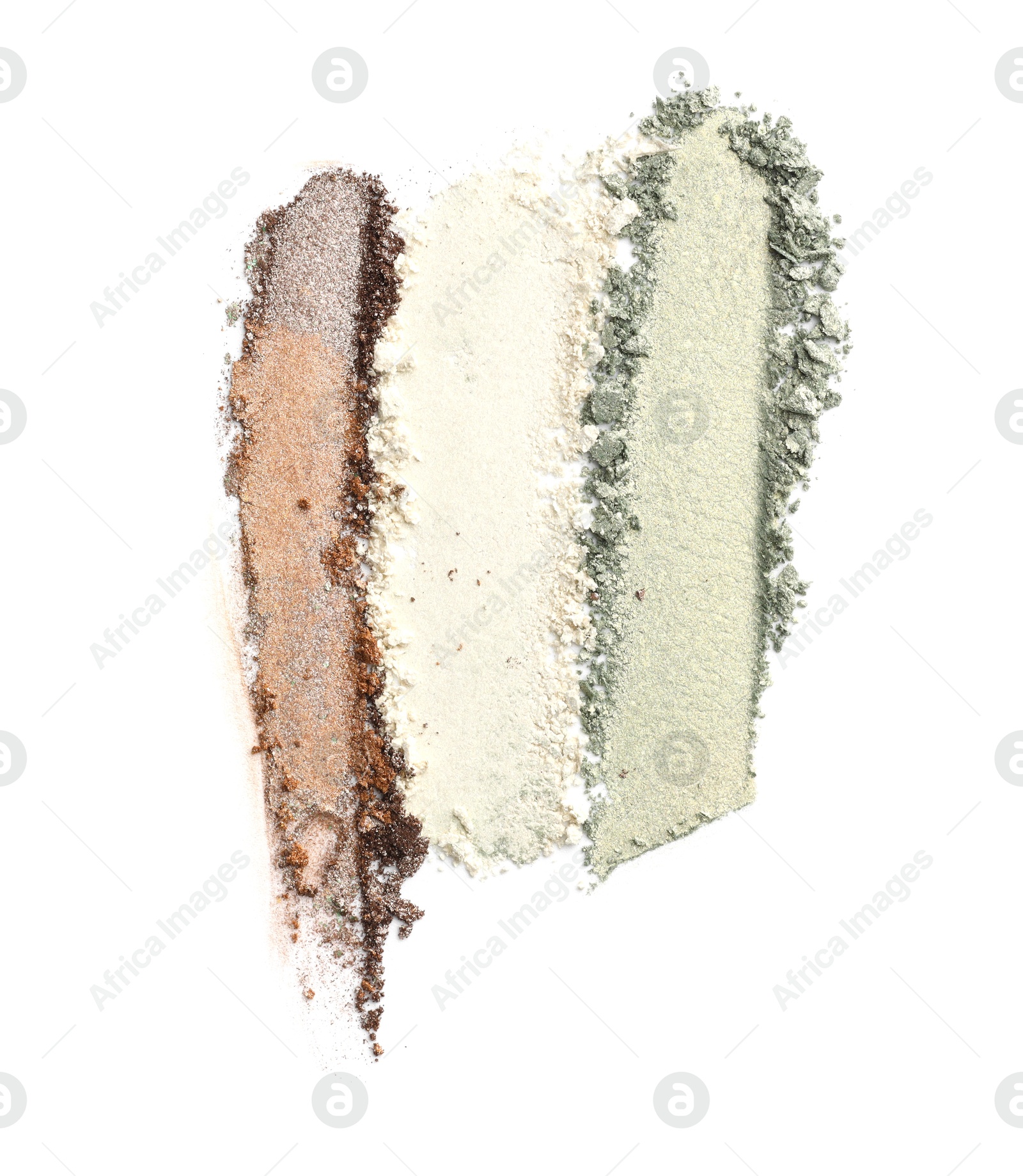 Samples of beautiful eyeshadows isolated on white, top view Photo of Samples of beautiful eyeshadows isolated on white, top view