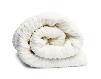 Photo of One folded woolen blanket isolated on white