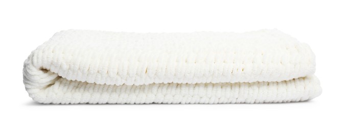 Photo of One folded woolen blanket isolated on white