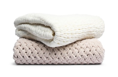 Photo of Two folded woolen blankets isolated on white