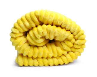 Photo of Folded yellow woolen blanket isolated on white