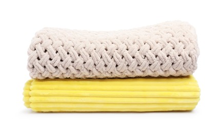Photo of Two folded woolen blankets isolated on white
